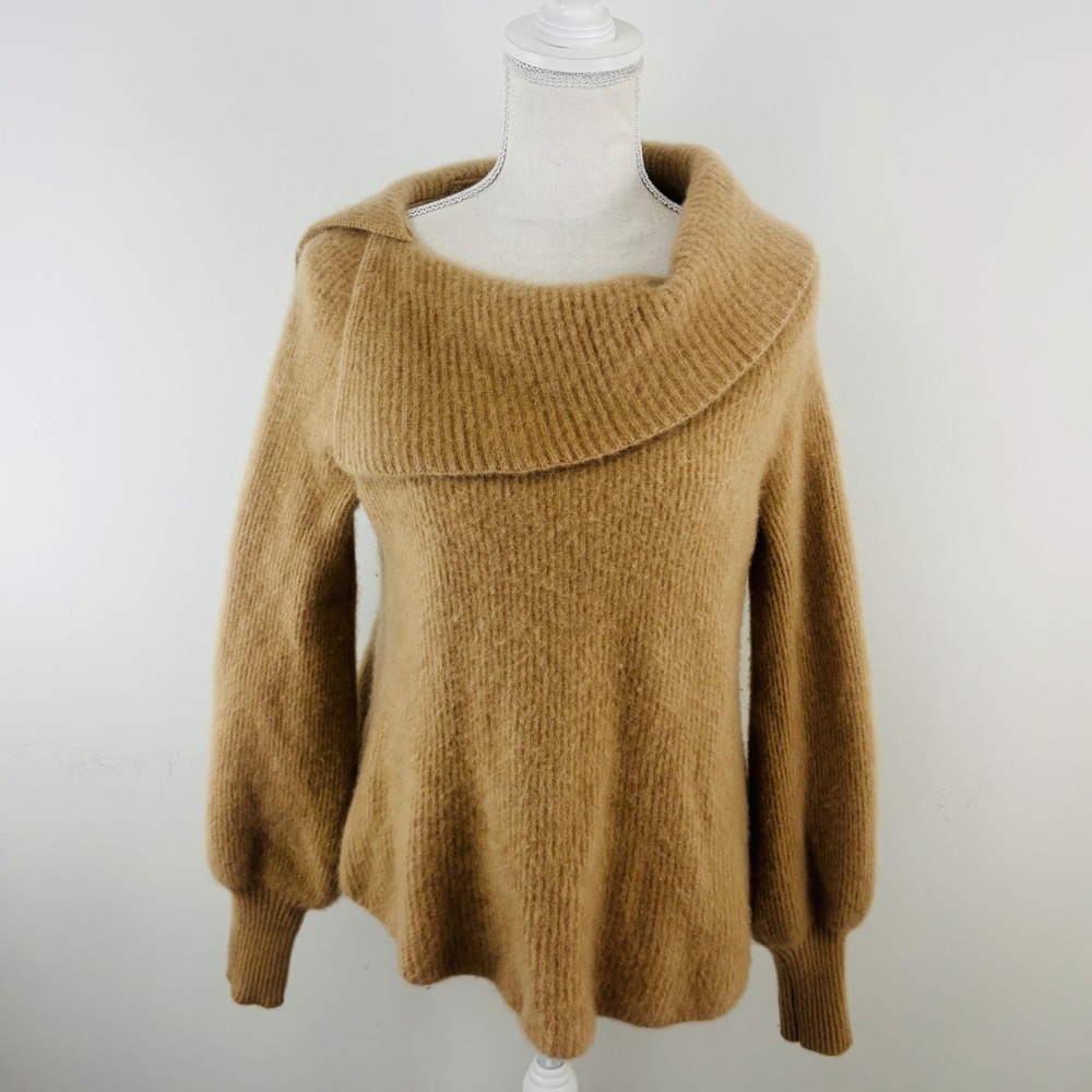 Soft Surroundings Tan 100% Cashmere Sweater Women's Large Cowl Neck Luxury Cozy